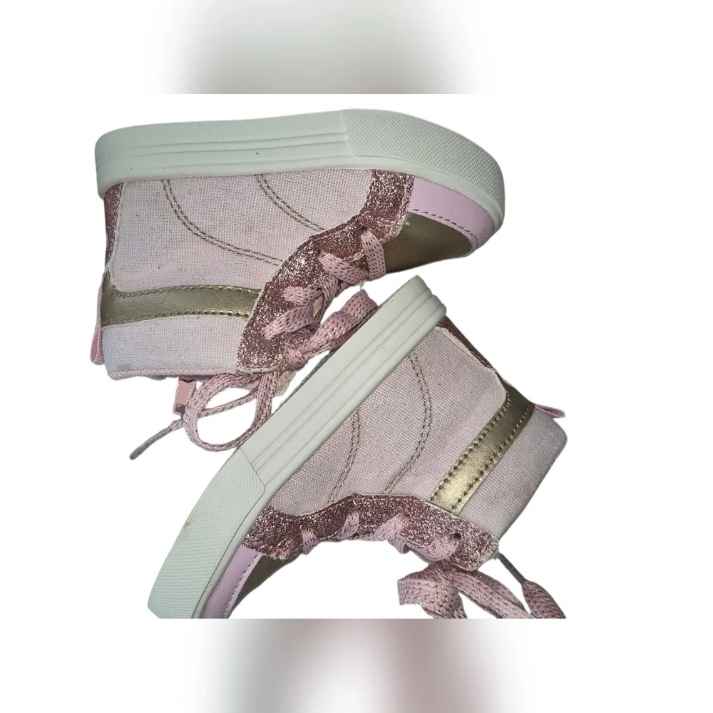 Stylish Pink and Gold Kids High-Top Sneakers